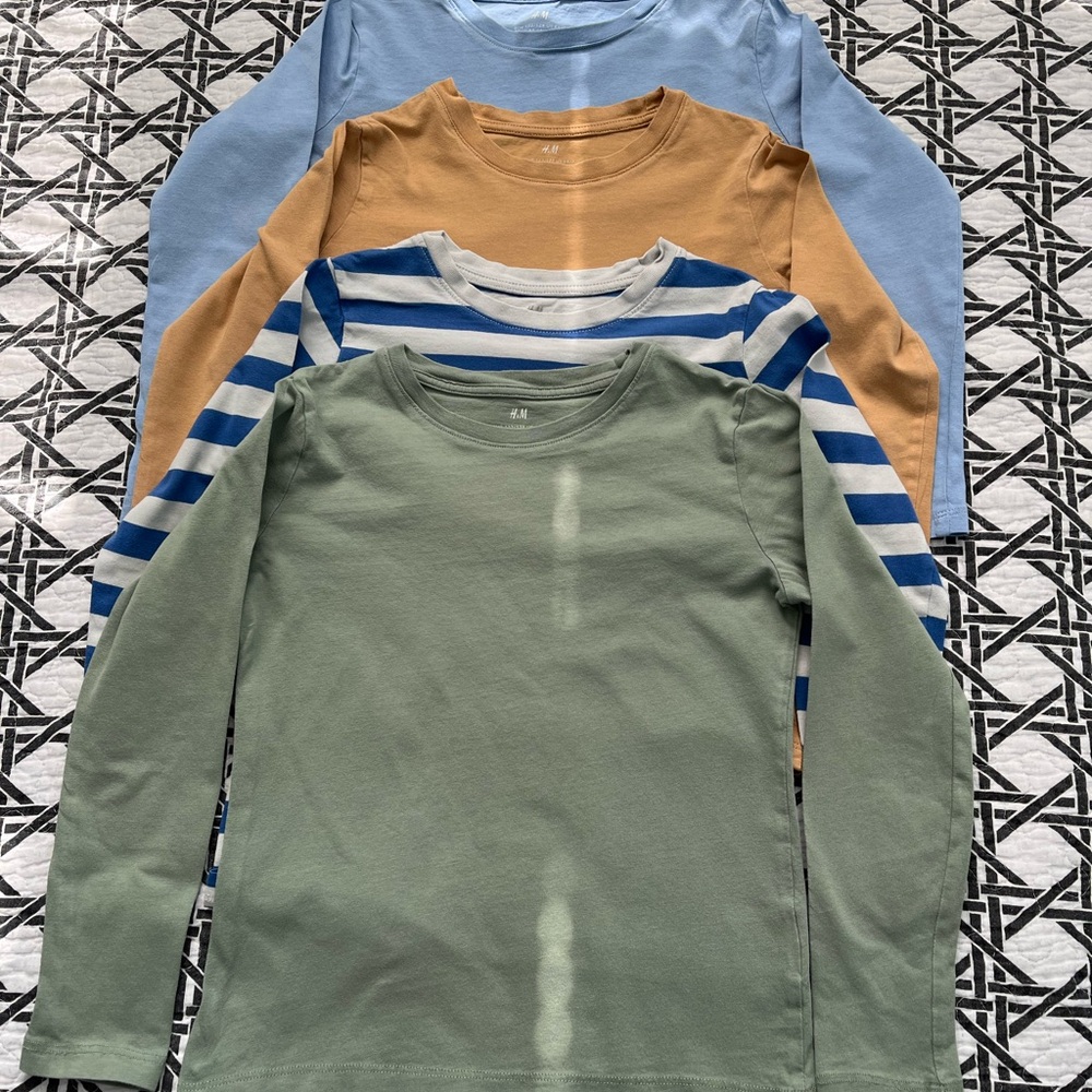 H&M Kids Long Sleeve Shirt Set - Blue, Tan, Green